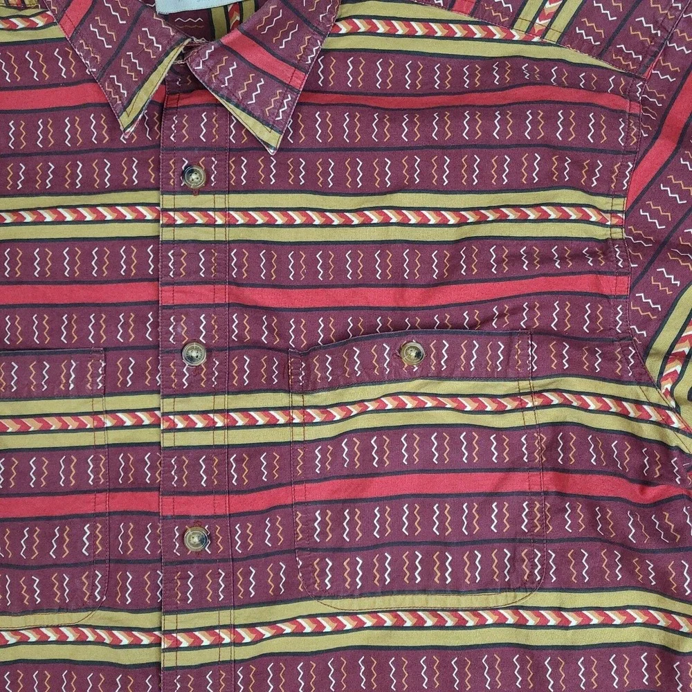 Orvis Shirt Mens Large Red Burgundy‎ Tribal Button Down Short Sleeve Cotton
